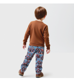 Waterdichte broek voor jongens met tractorprint in het rood.