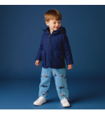 T-VELOS: Blauwe waterdichte broek met fleecevoering en zeilbootprint.