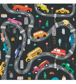 T-TRAFFIK waterproof pants with colorful car print on the road