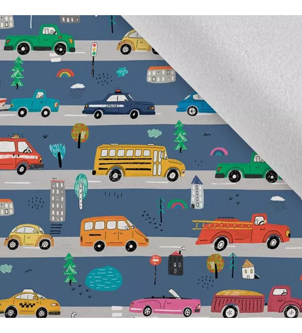 T-KODI waterproof pants with a city print featuring colorful cars on the road.