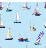 T-VELOS: Blauwe waterdichte broek met fleecevoering en zeilbootprint.