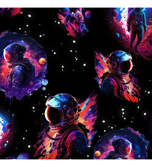 ASTRONAUTA : Short de bain noir à séchage rapide avec imprimé d'astronautes.